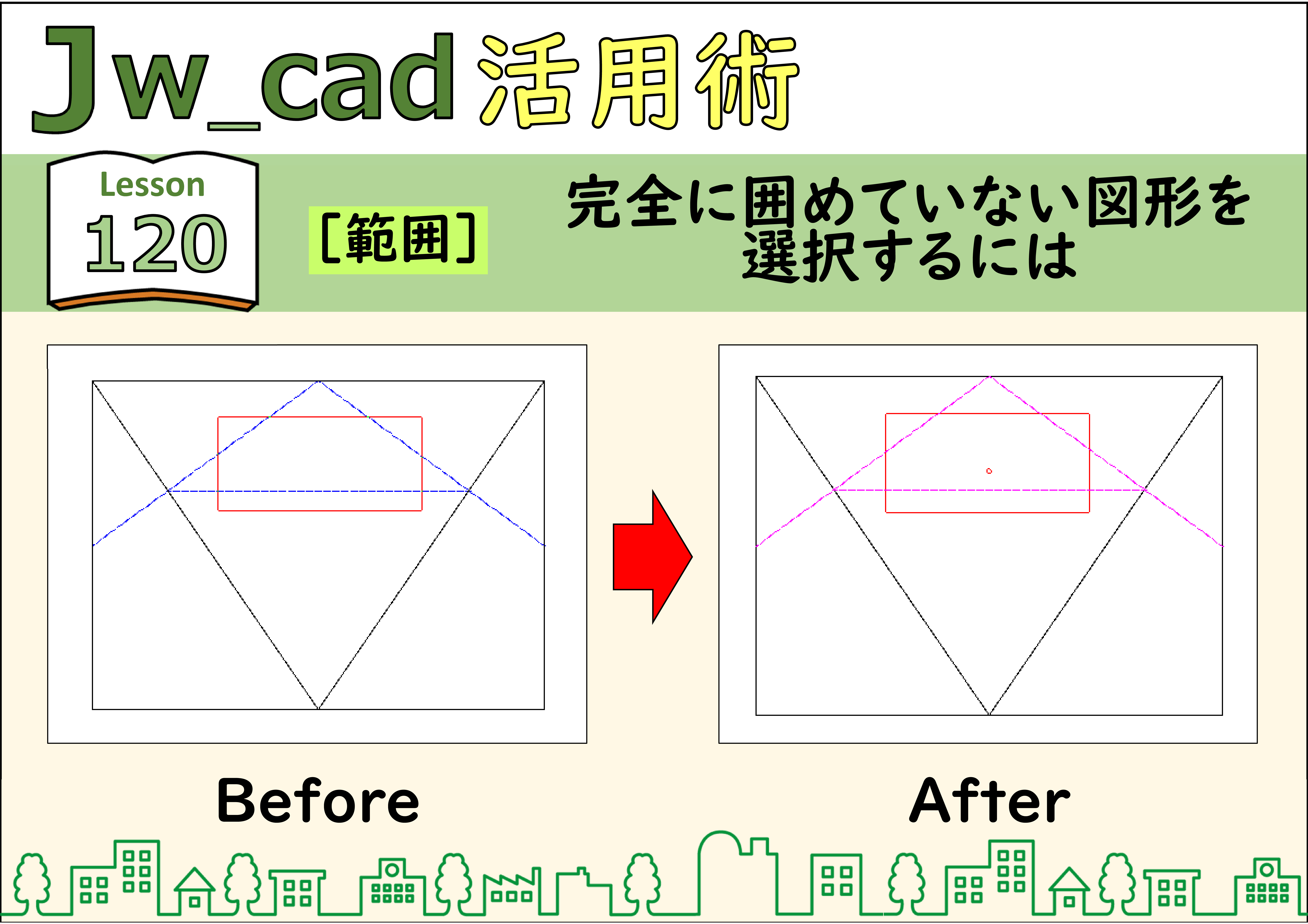 簡単 Jwcad 120 範囲 完全に囲めていない図形を選択するには 使い方 Jw Cadの使い方