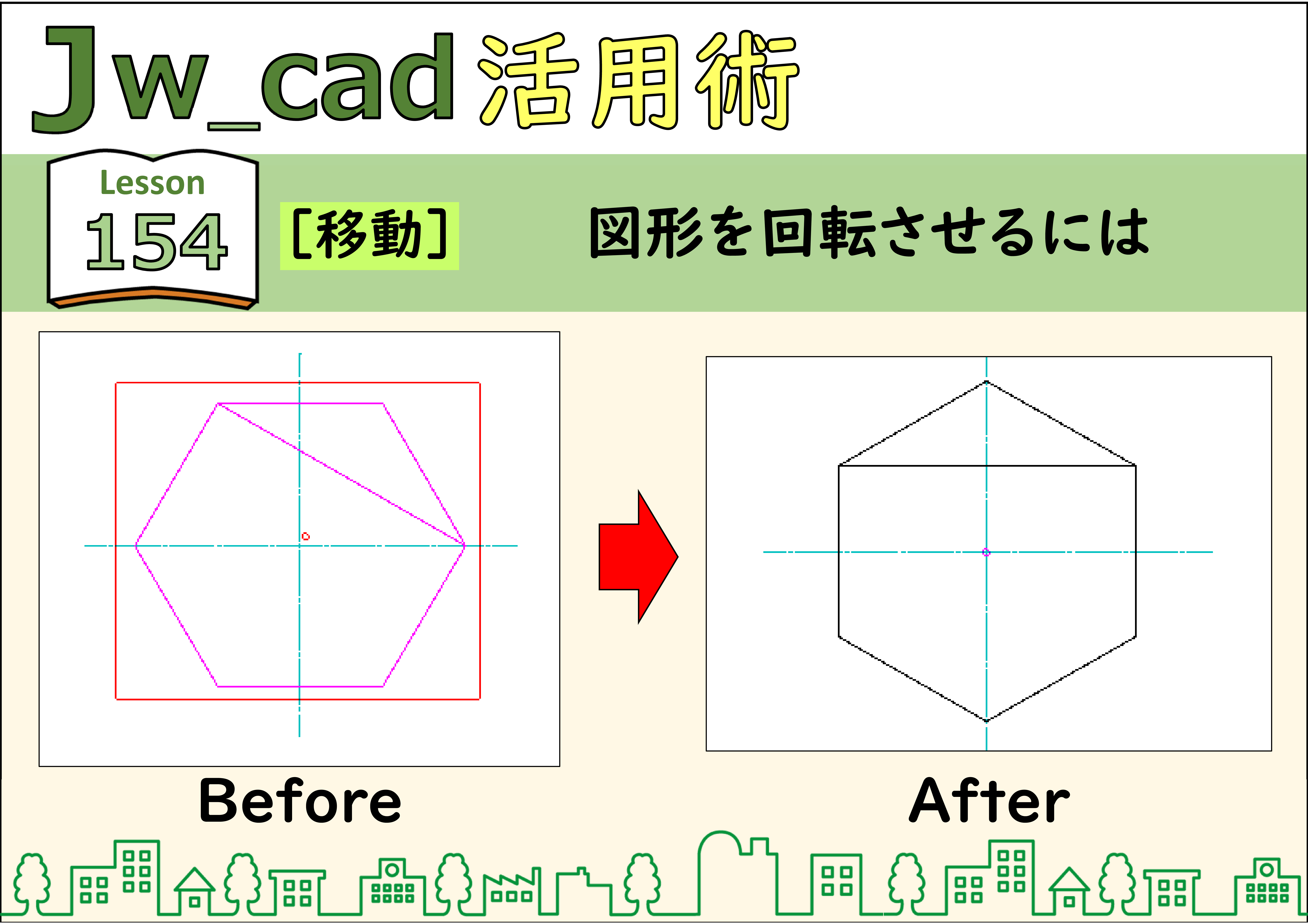 Jwcad☆彡154【移動】図形を回転させるには | もてなしお