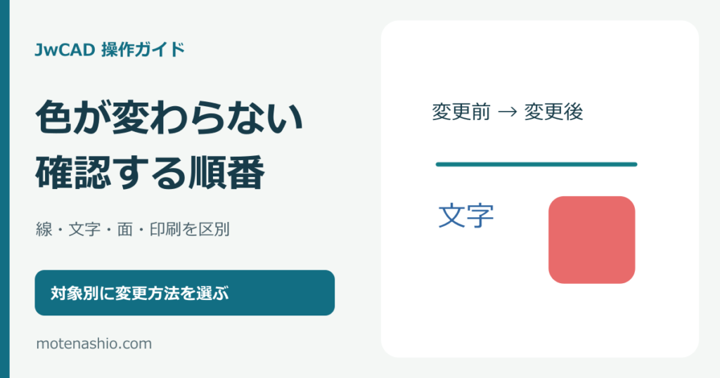 JwCADの色が変わらないときの確認順｜線・文字・塗りつぶし・印刷色