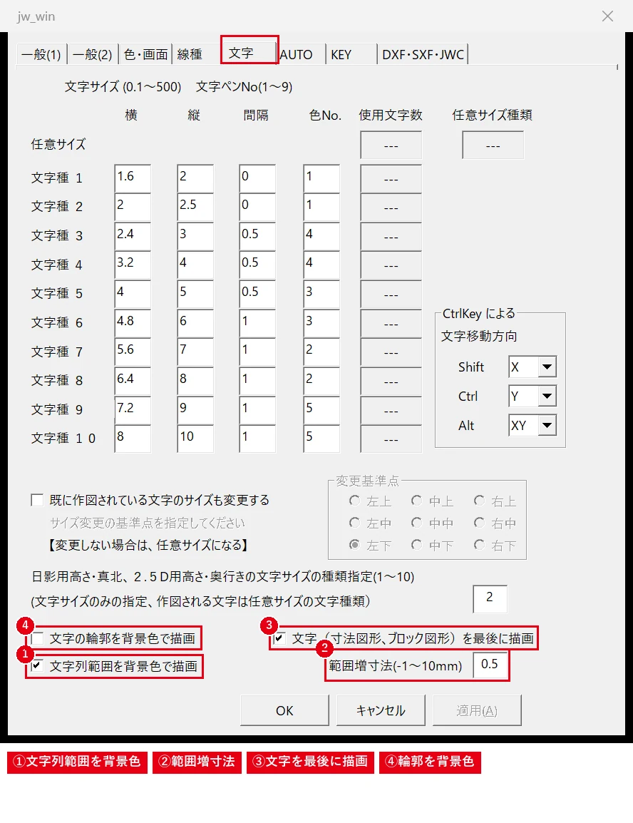 「文字列範囲を背景色で描画」と「文字を最後に描画」の2つをセットでチェックします。