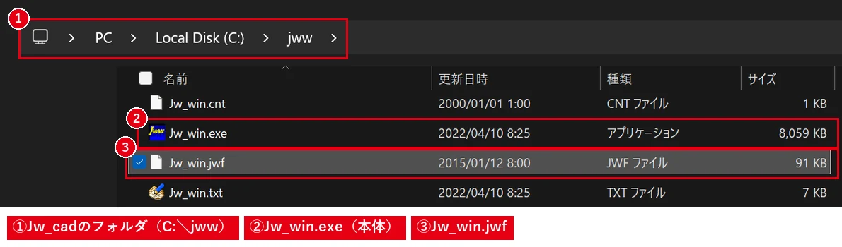 本体と同じフォルダに「Jw_win.jwf」があると、起動時に自動で読み込まれます。