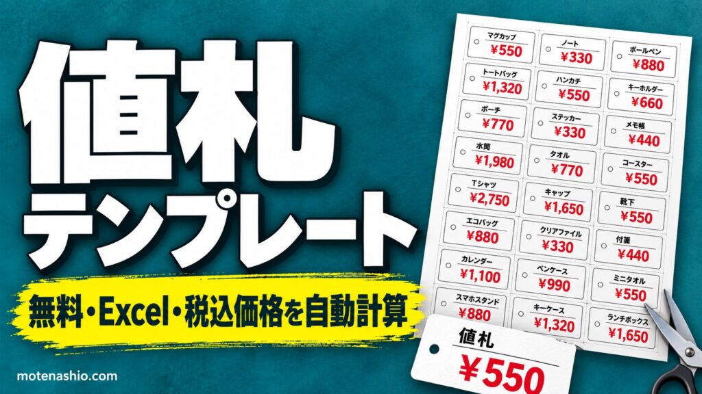 値札テンプレート無料【Excel】商品名と本体価格を入れるだけで税込価格を自動計算｜A4に24枚・総額表示に対応