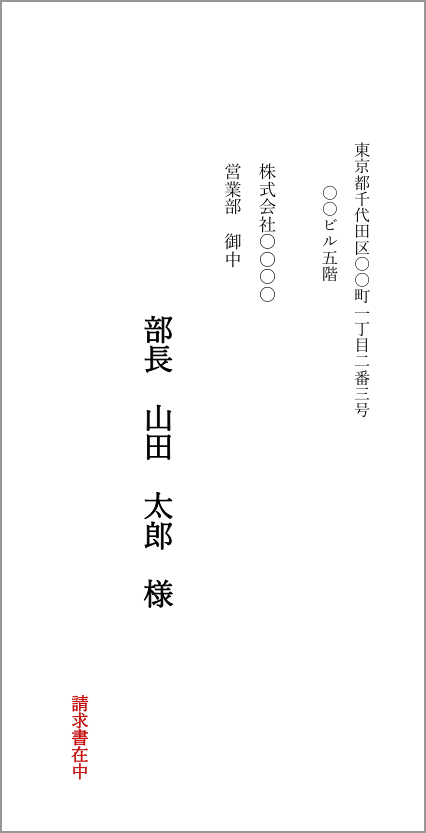 封筒テンプレート(Word・長形3号の表・縦書き)の見本