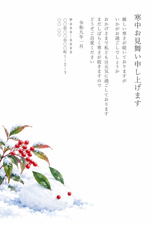 寒中見舞いテンプレート 雪うさぎ の見本