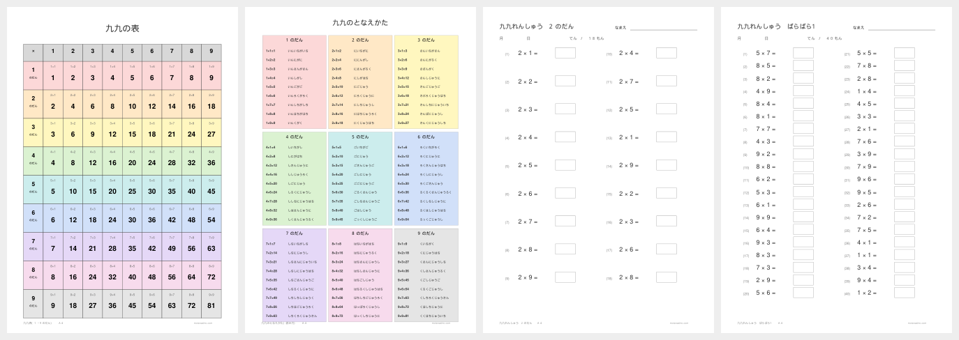 九九表PDFの見本