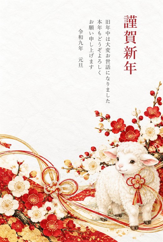 2027年 未年 年賀状テンプレート 和風・上品