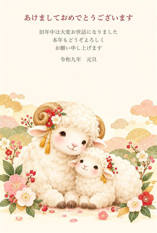 2027年 未年 年賀状テンプレート かわいい