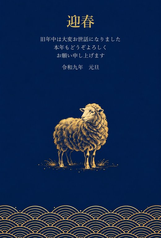 2027年 未年 年賀状テンプレート 和モダン