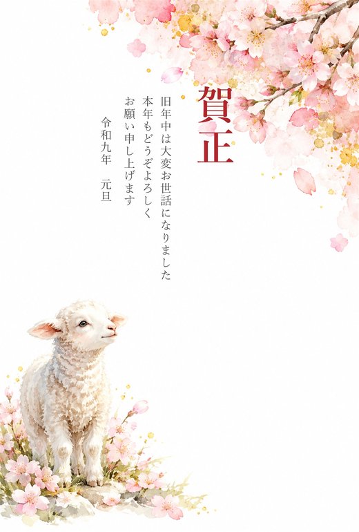 2027年 未年 年賀状テンプレート 水彩
