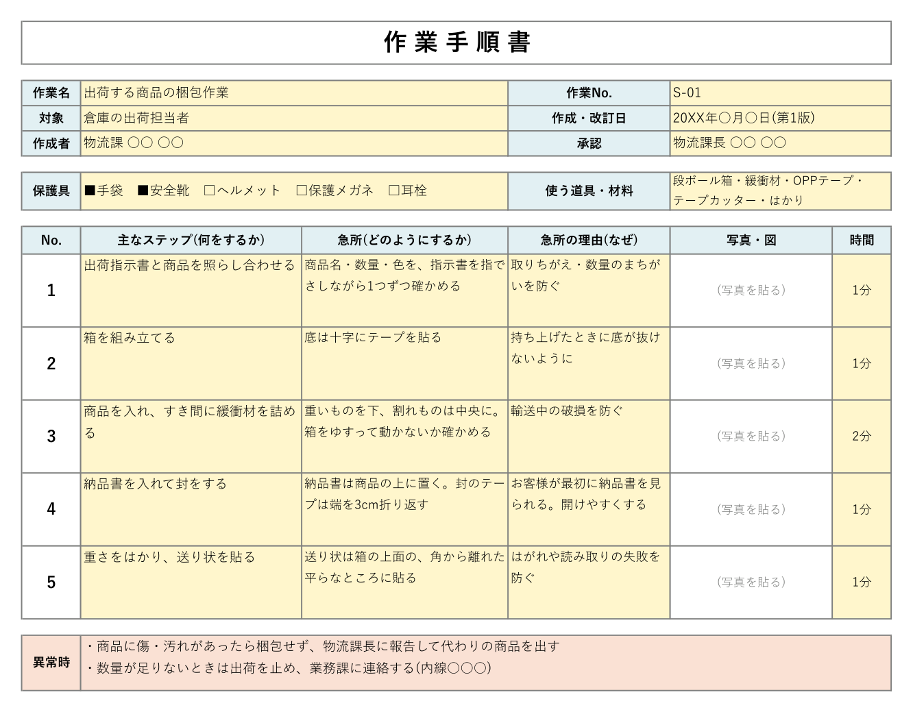 作業手順書テンプレート(Excel)の記入例