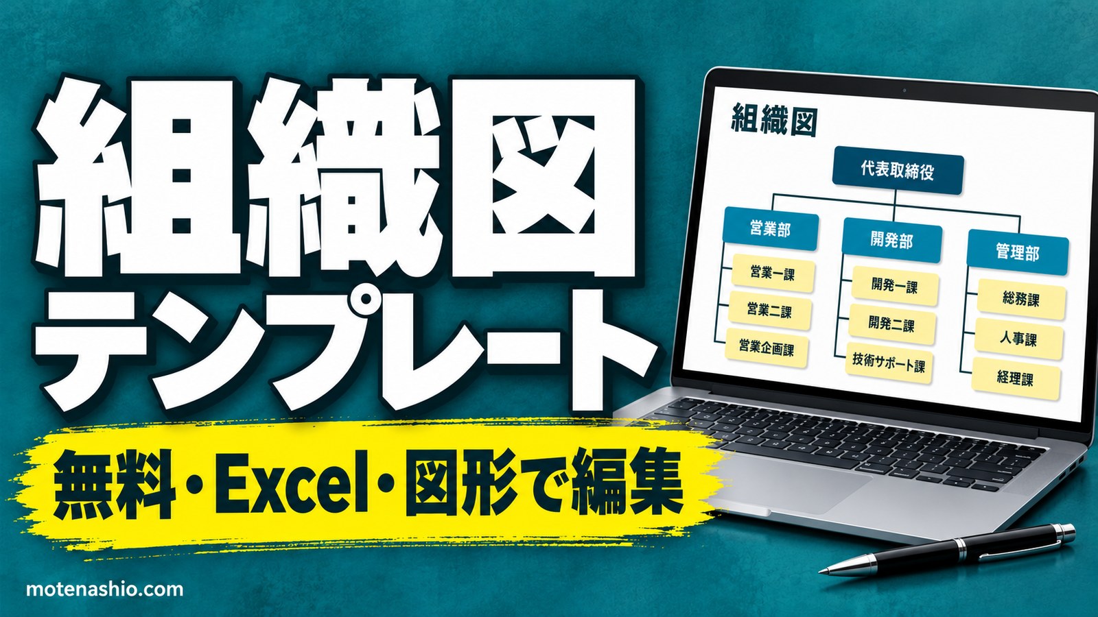 組織図テンプレート無料【Excel】会社(部・課)と小さな会社・店舗(名前入り)|図形で編集できる・組織図の作り方