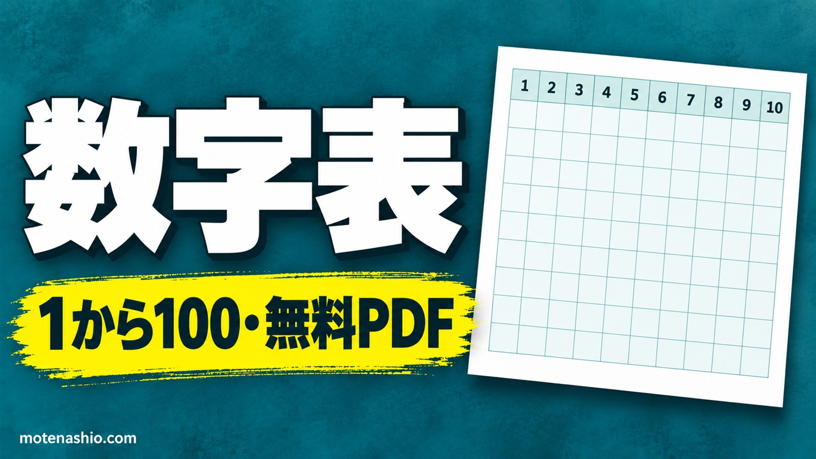 数字表 1から100 無料ダウンロード【PDF】なぞり書き・穴うめ・数字カードつき|幼児・小学1年生に