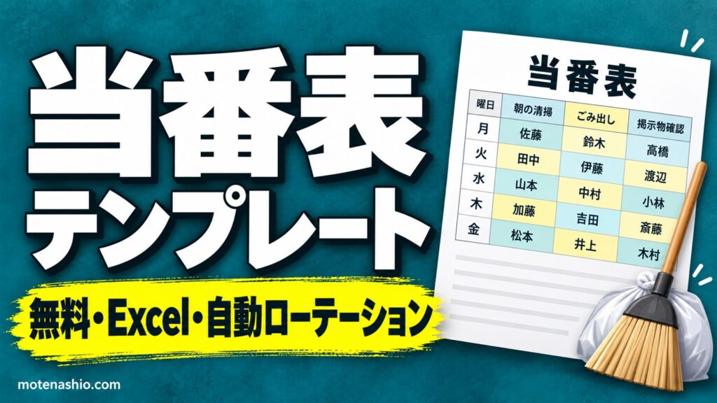 当番表テンプレート無料【Excel】名前を入れるだけで週替わりローテーションを自動作成|掃除当番・家庭のお手伝い・学校の係にも