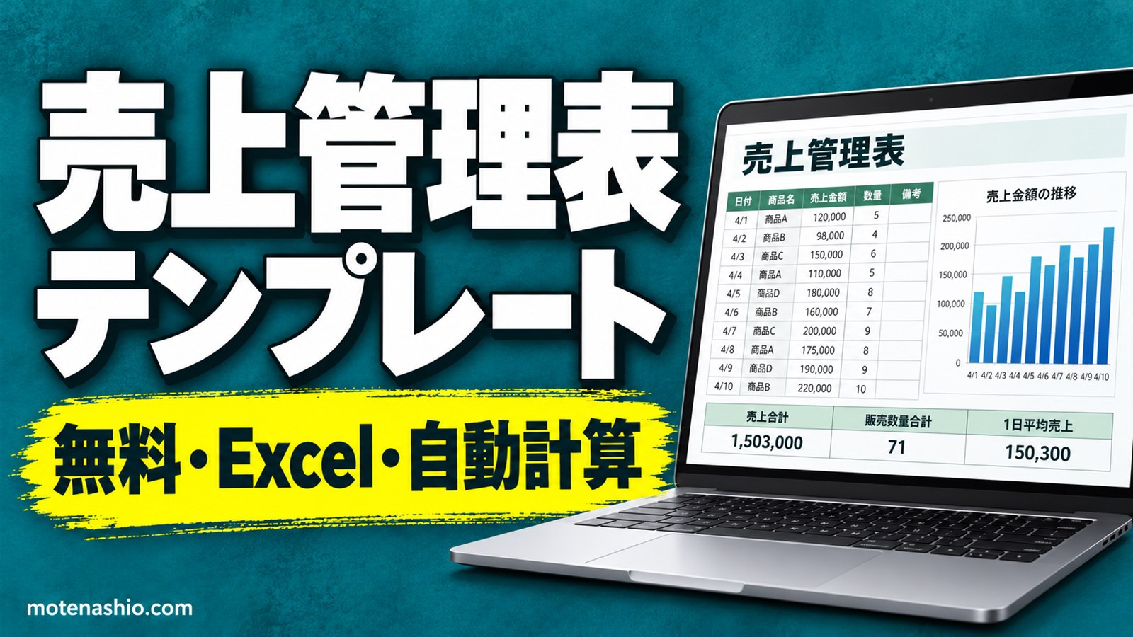 売上管理表テンプレート無料【Excel】日別・年間グラフつき|支払方法別・客単価・目標達成率・前年比を自動計算